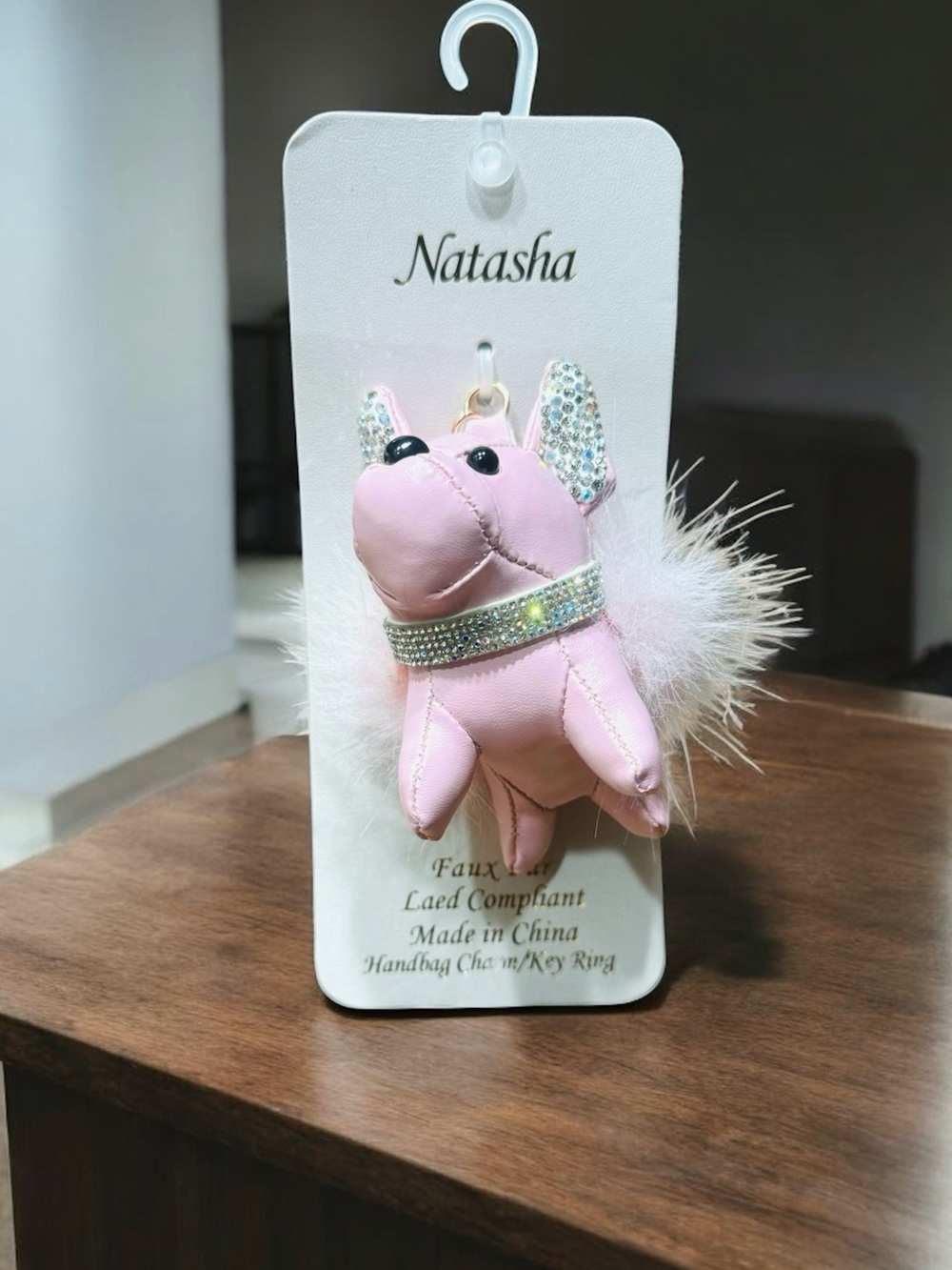 Natasha Gold Crystal Pink Dog Bag Charm